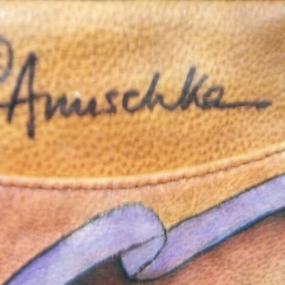 1990's Anuschka Python Bloom Large Hand painted Leather Tote Handbag SHIPS FREE - Picture 9 of 12